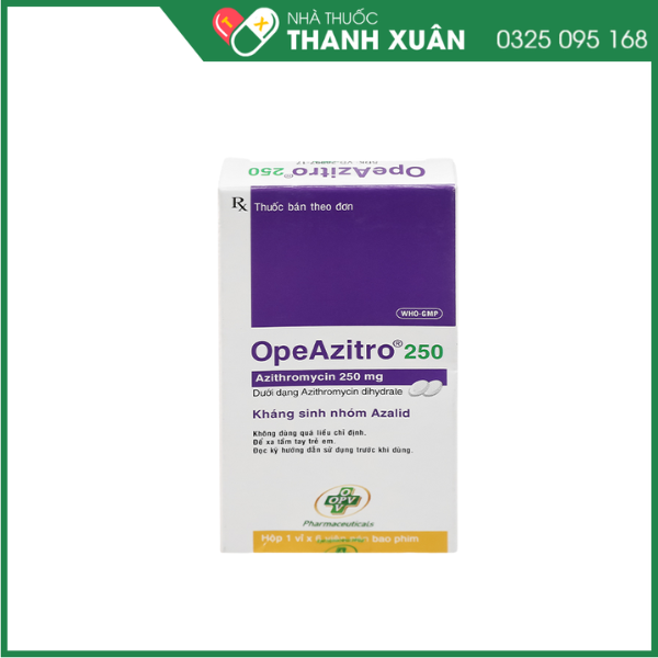 OpeAzitro 250 trị nhiễm khuẩn do vi khuẩn nhạy cảm
